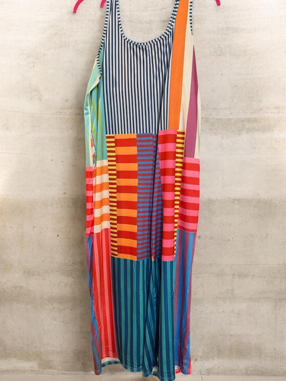 Pattern-mixed striped jumpsuit